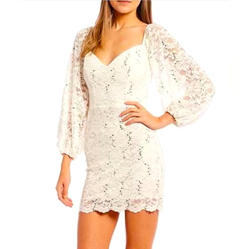BNWT B. Darlin White Lace Silver Sequin Dress
